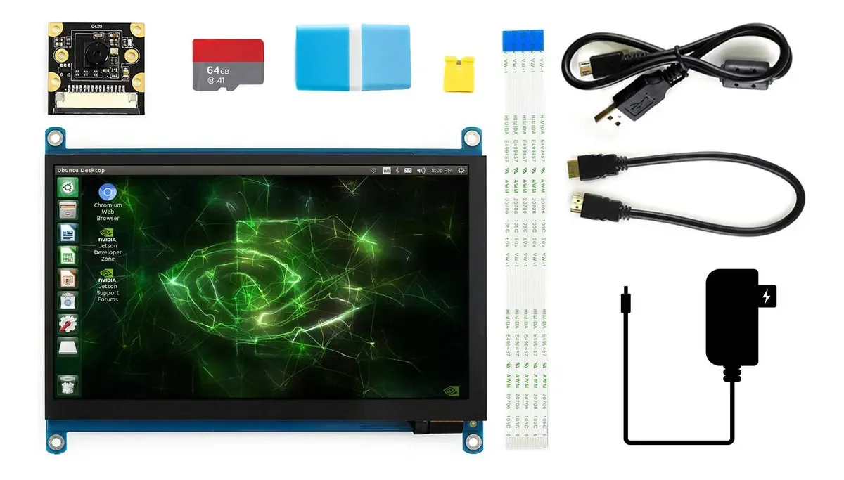 Pacote de Desenvolvimento Waveshare (tipo C) Projetado Para Jetson Nano Bundle Com Tela Touch De 7 Polegadas, Câmera Imx219-77, Cartão Micro De 64 Gb E Acessórios (9 Itens)