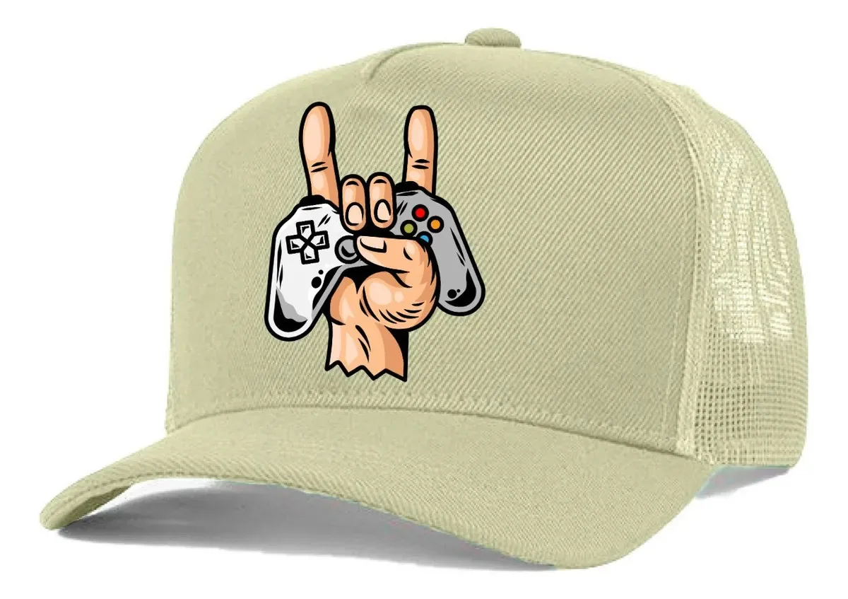 Boné Trucker Bege Liso Redinha Video Game Jogos Aba Curva Bege Un Video Games