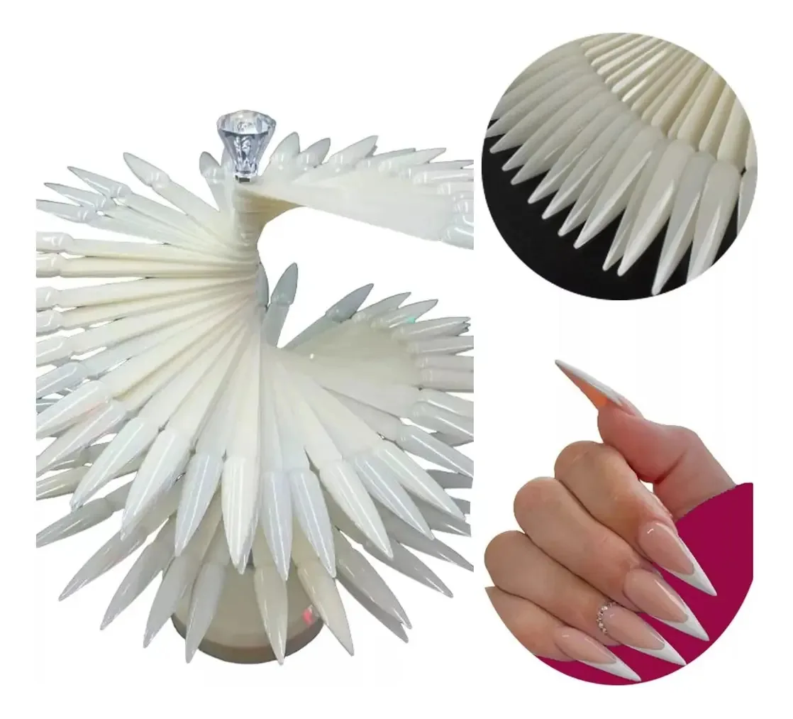 Mostruário De Esmaltes HQZ Diamante Plástico Redonda 120 Unhas Stiletto Natural