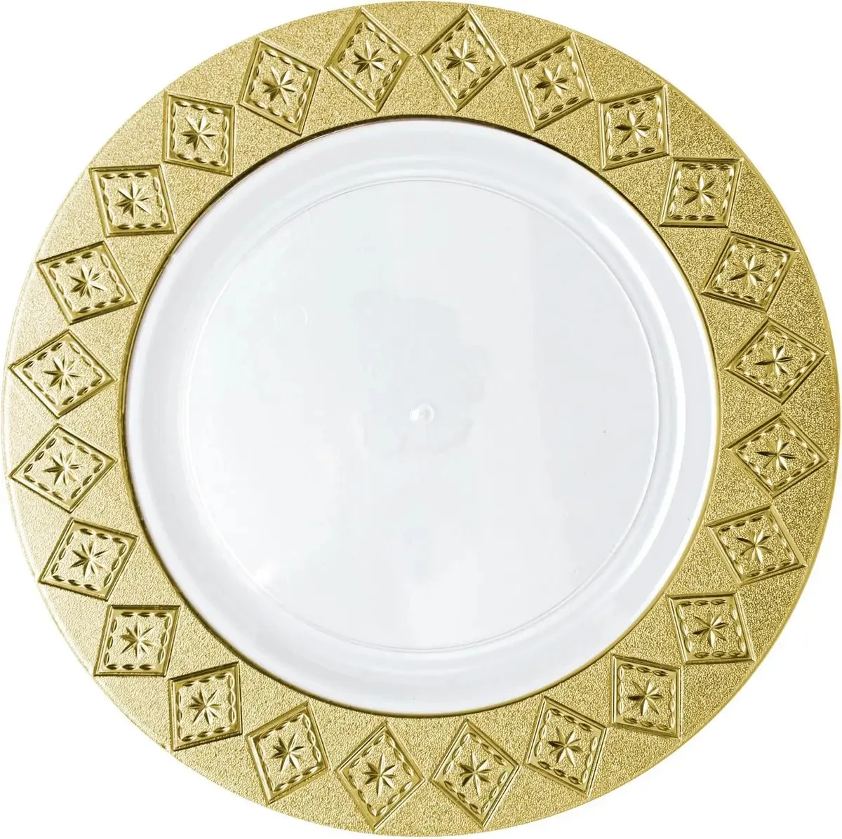Pratos planos brancos Decorline com borda dourada - 6 | Colec