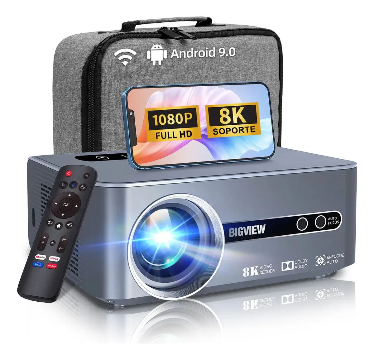 Projetor Bigview Professional 8k Projetores T02 430ansi 12000lm Cinza Automático Enfoque Trapezoide Dolby