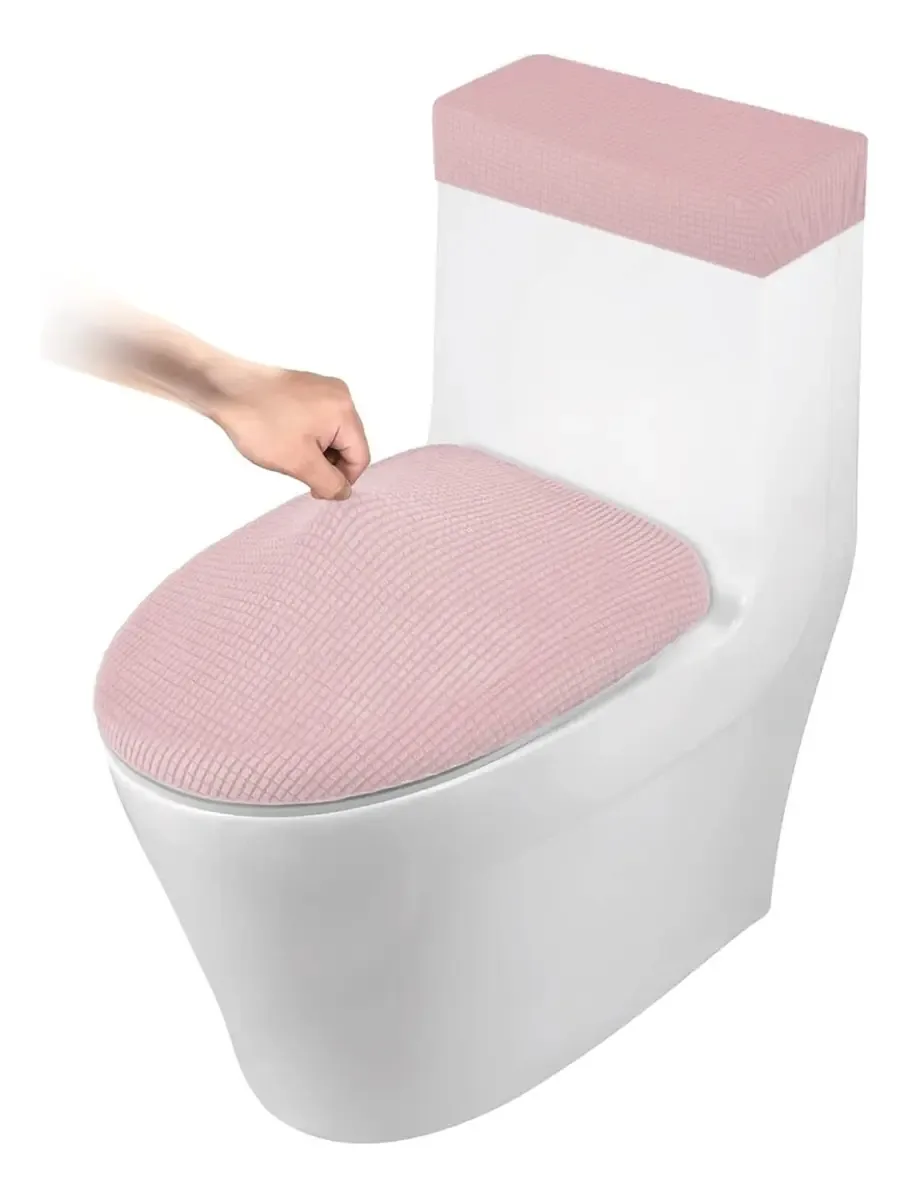 Capas elásticas para tampa de vaso sanitário rosa e tanque rosa pálido