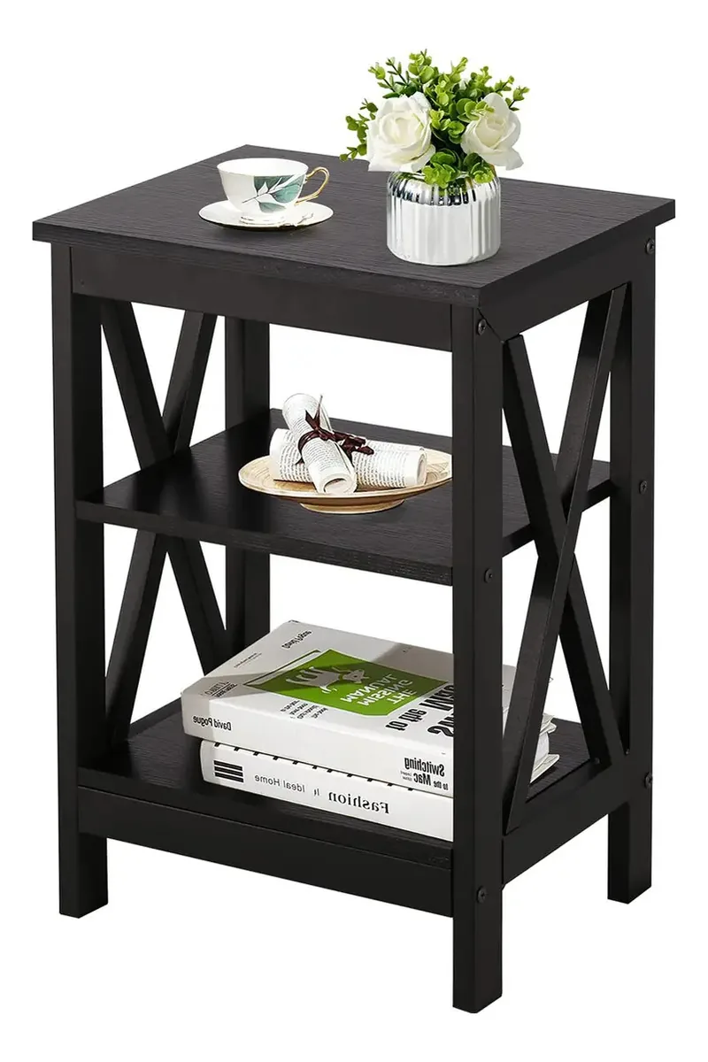 Mesa lateral Vecelo com prateleira de armazenamento, móveis