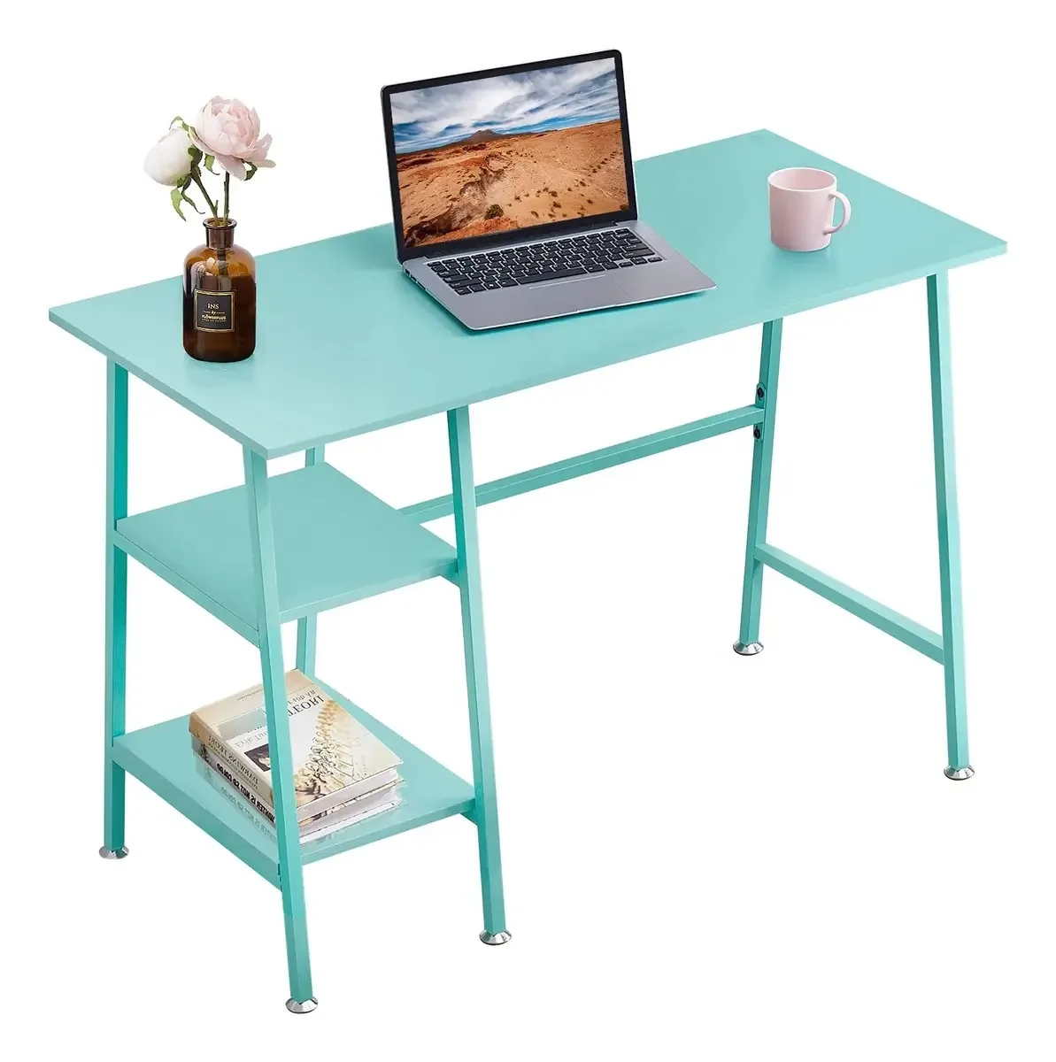 Vecelo - Mesa de escritório doméstico, mesa de estudo. Cor Azul/Retalhos