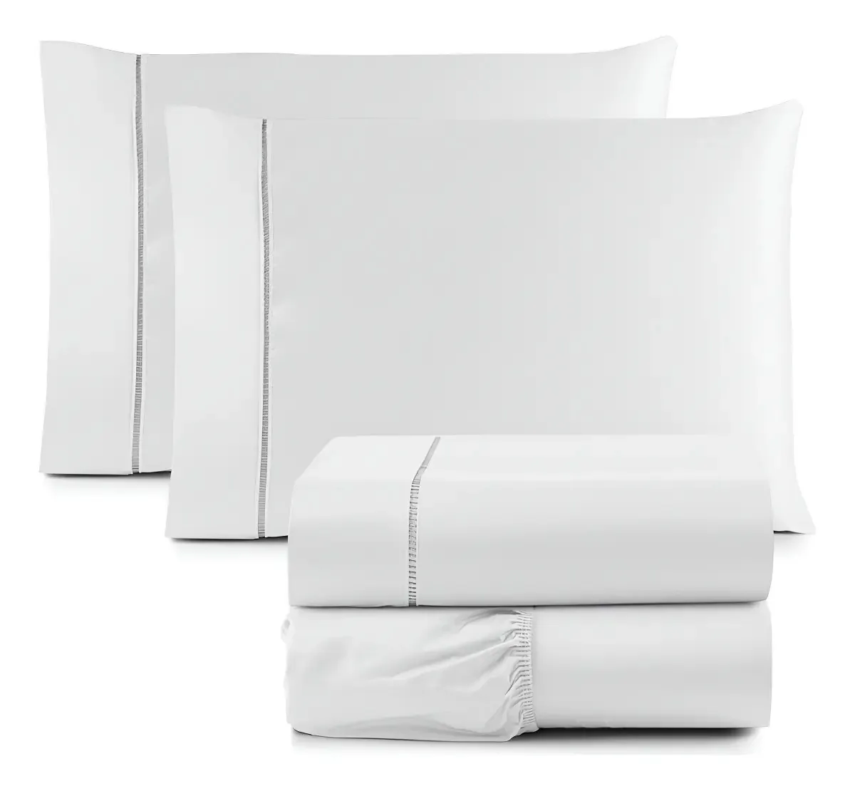 Lençol Plano Casal Luxo de 600 Fios em Poliéster Branco Sheik Bordados
