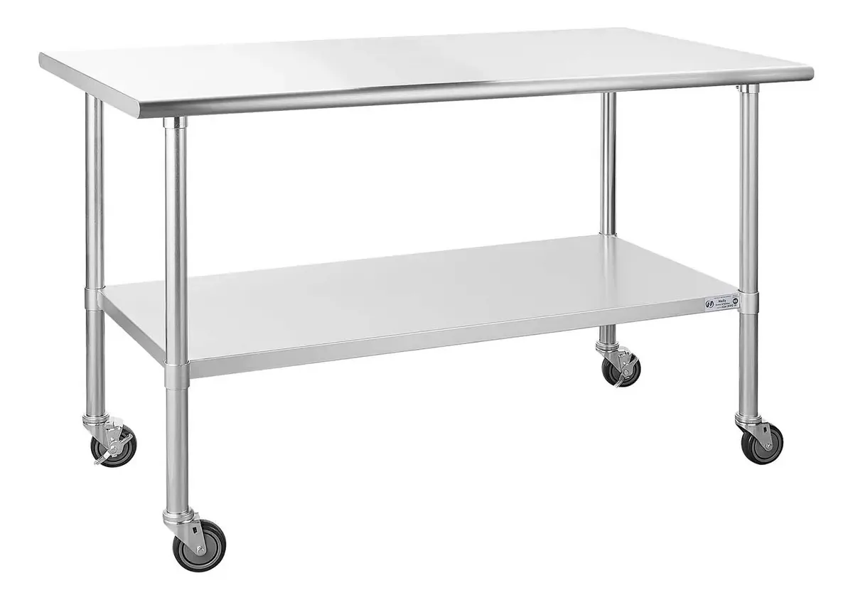Mesa de aço inoxidável com rodas para preparação e bloqueio