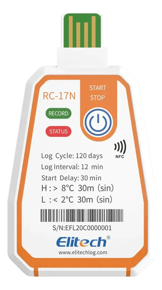 Elitech RC-17N termômetro registrador temperatura descartável usb android