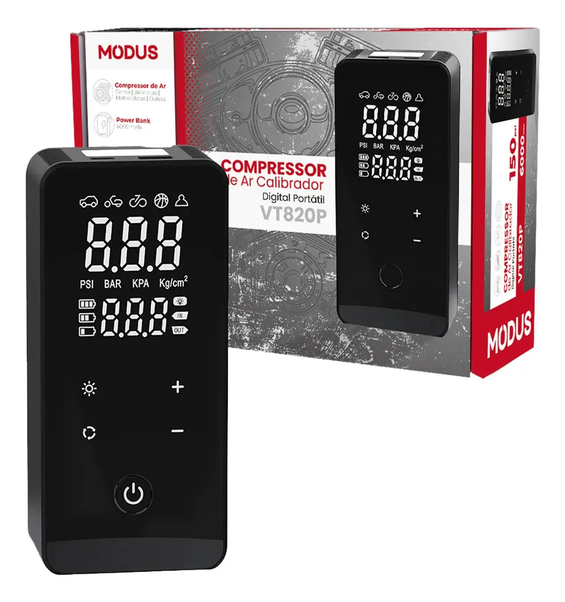 Modus Bomba De Ar Calibrador Compressor Pneu Digital Carro 6000mah
