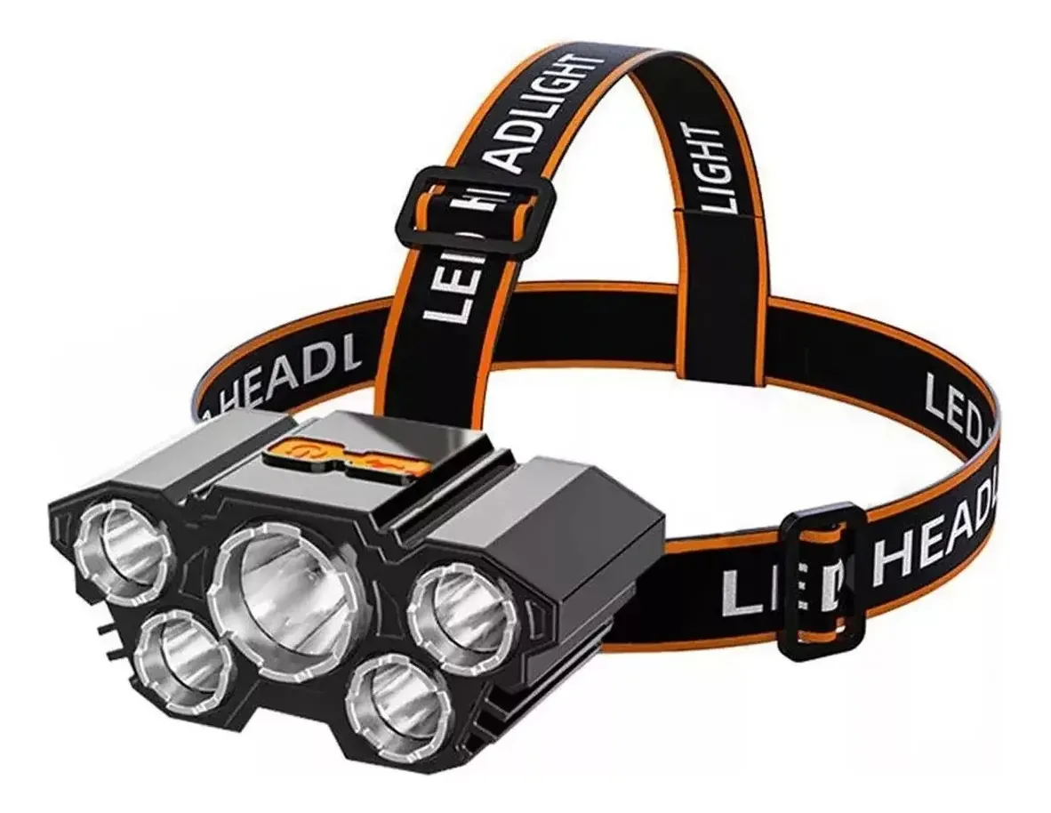 Tipo de mineração: lâmpada LED com 5 LEDs com baterias recarregáveis, lanterna preta, luz branca
