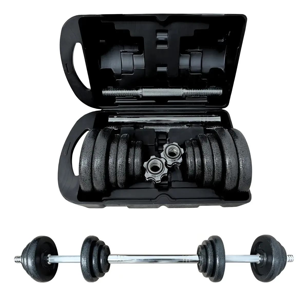 Kit de peso com halteres ajustáveis de 20 kg, discos, barra de aço, cor de ginástica, preto