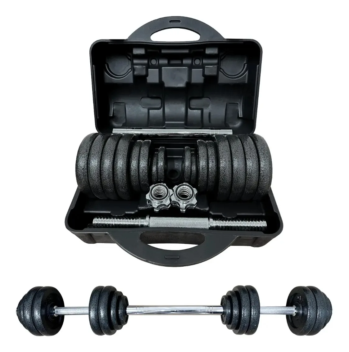 Kit de peso com halteres ajustáveis de 30 kg, discos, barra de exercícios, cor preta