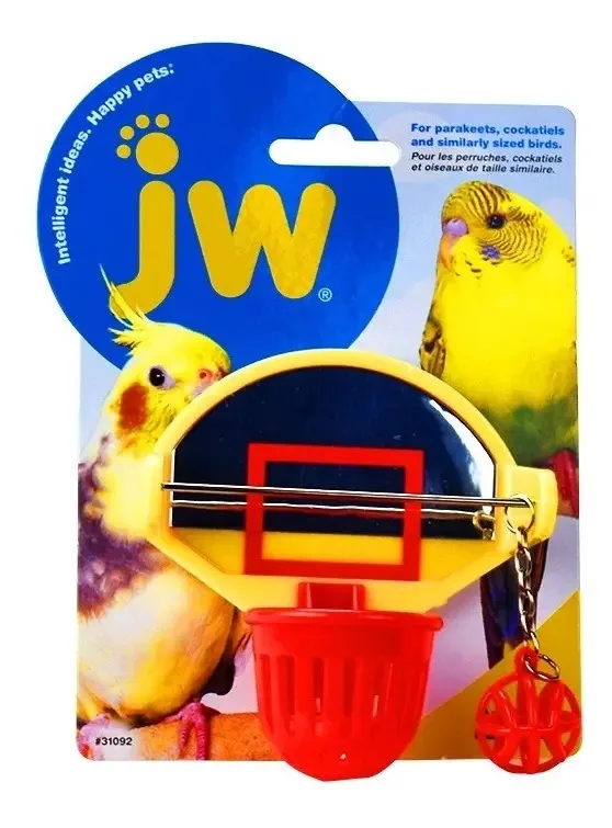 Brinquedos para pássaros, papagaios, periquitos, cesta de basquete com espelho
