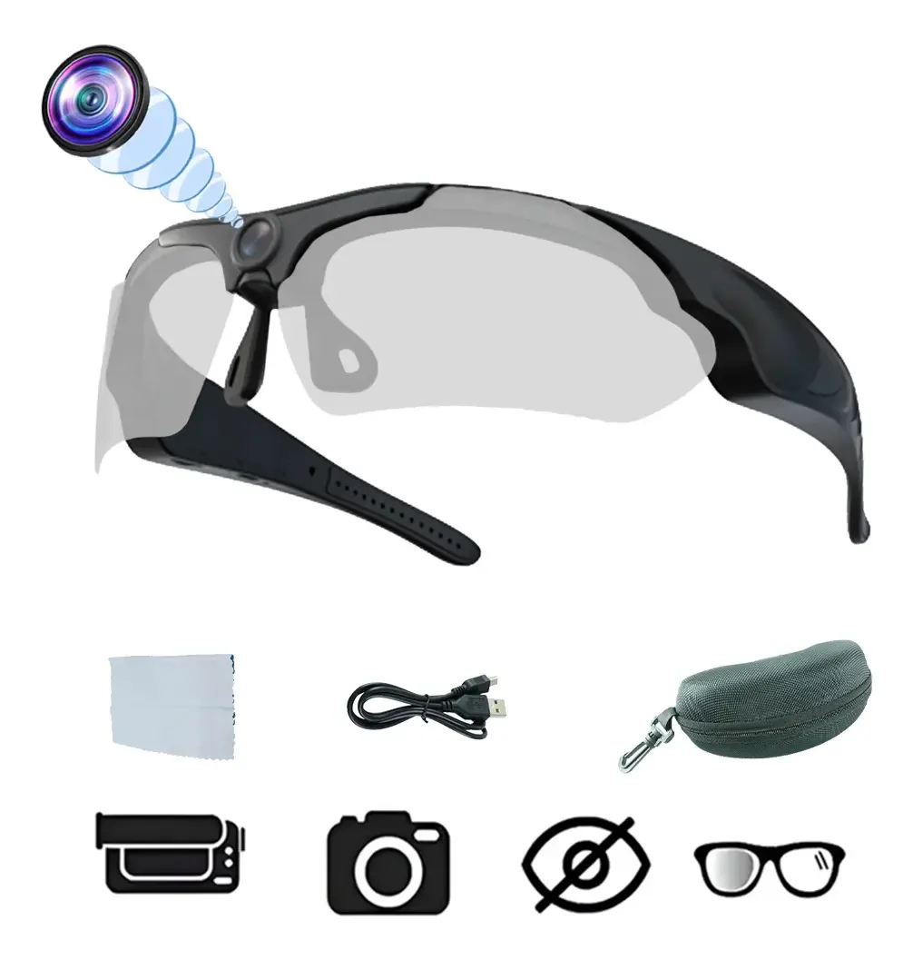 Óculos inteligentes com câmera oculta, gravação HD 1080p, suporte para cartão SD de até 256 GB, bateria de 350 mAh, ideais para esportes, viagens e gravação discreta.