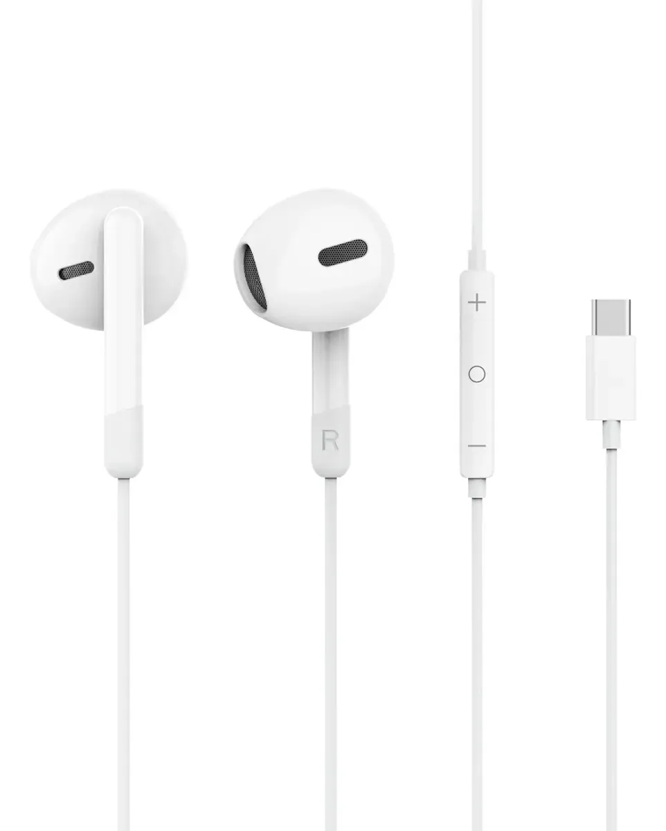 Fones de ouvido intra-auriculares viva-voz com cabo tipo C Microfone branco U-volt Autc003