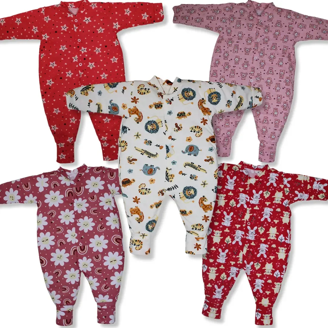 Kit 5 Macacão Malha Bebe Estampado 100% Algodão Menina Tamanho M