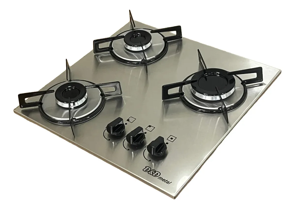 Fogão Cooktop Inox D&d 3 Bocas A Gás Inox Bivolt