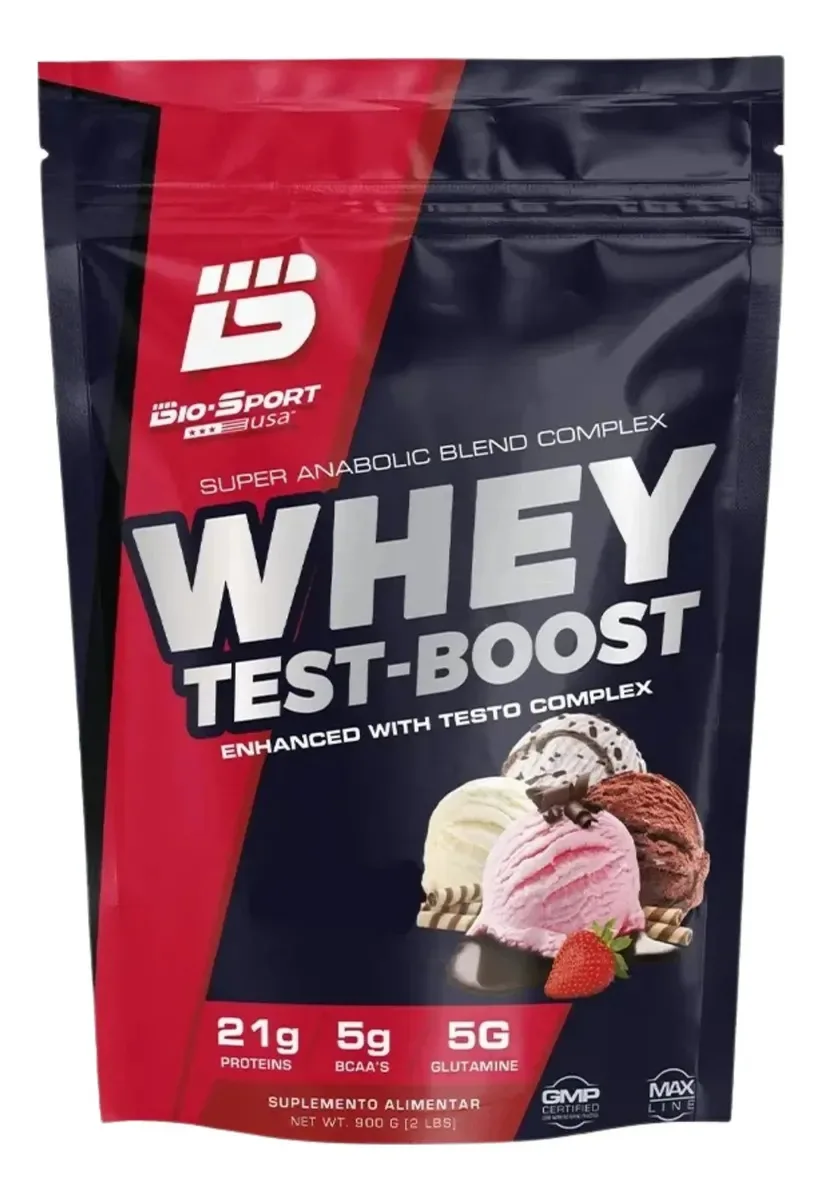 Whey Concentrado Test-boost 900g Bio Sport Ferro Boro Zinco Sabor Morango