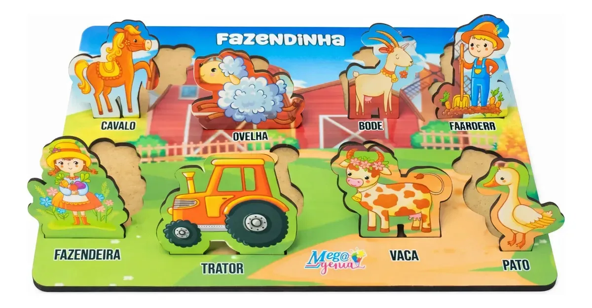 Jogo Educativo Tabuleiro Madeira Fazendinha Encaixe