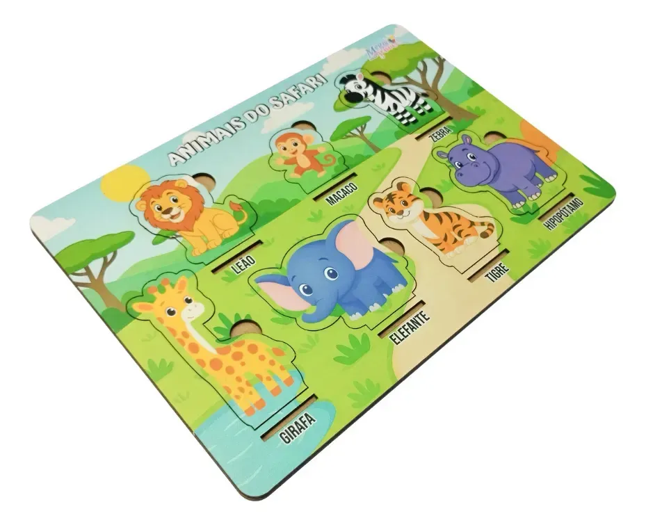 Jogo Educativo Tabuleiro Madeira Safari Encaixe