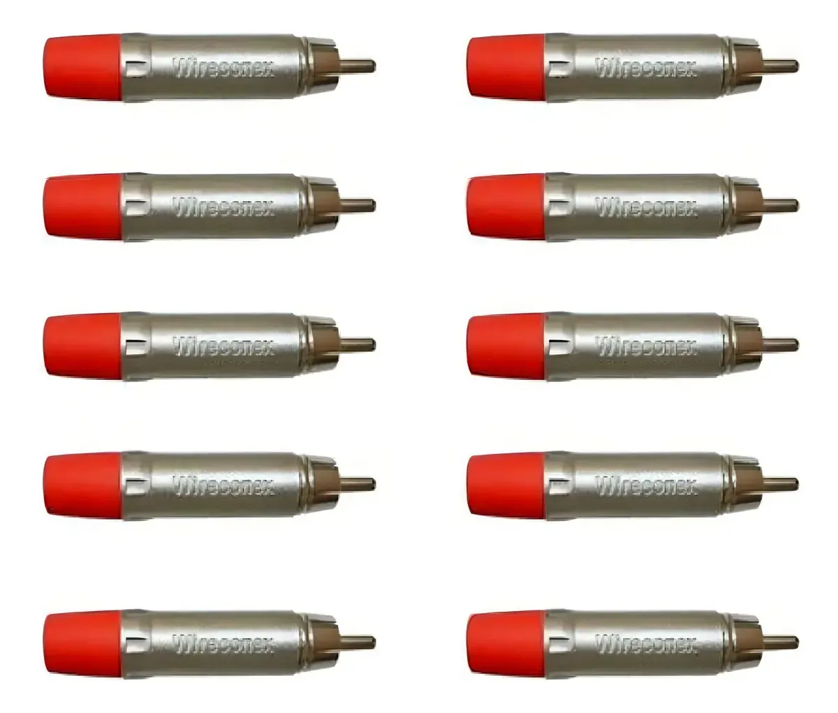 Kit 10 Conectores RCA Macho Wireconex Vermelho de Níquel