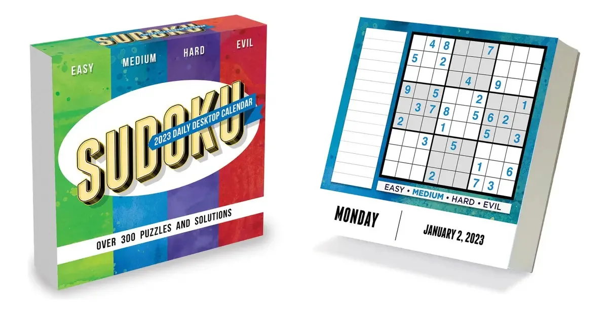 Tf Publishing Sudoku Puzzles - Calendário Diário de Computador 2023 | Fácil de Remover e Dobrar para Calendário de Computador 2023 | Calendários 2023 para Escritório em Casa | Calendário de Mesa 2023