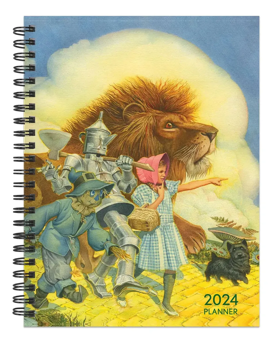 Agenda mensal média semanal Tf Publishing 2024 Wizard Of Oz | Planejador de vida mensal para mulheres com 2 páginas estendidas | Calendário de 12 meses e instruções de planejamento