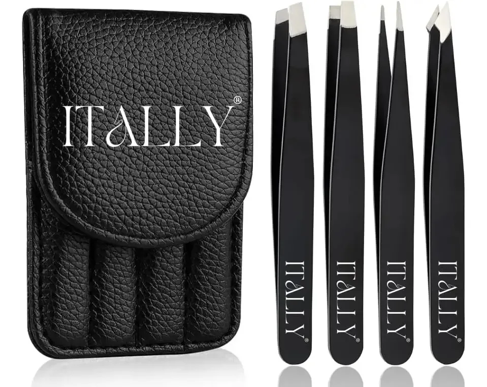 Conjunto de 4 pinças Itally, pinças profissionais para sobrancelhas, cor preta