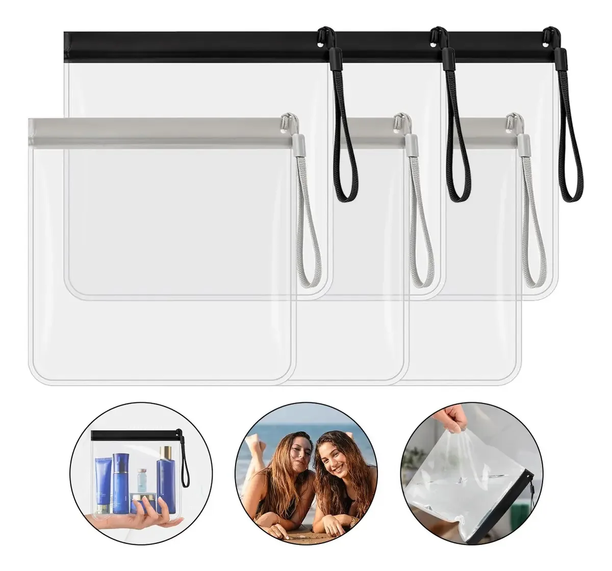 Kit 6: estojo cosmético para cosméticos, bolsa de higiene feminina transparente
