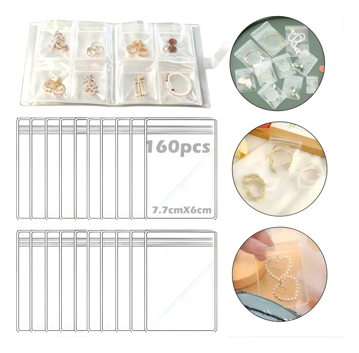 160 sacos de joias de plástico transparentes Sacos autoselados