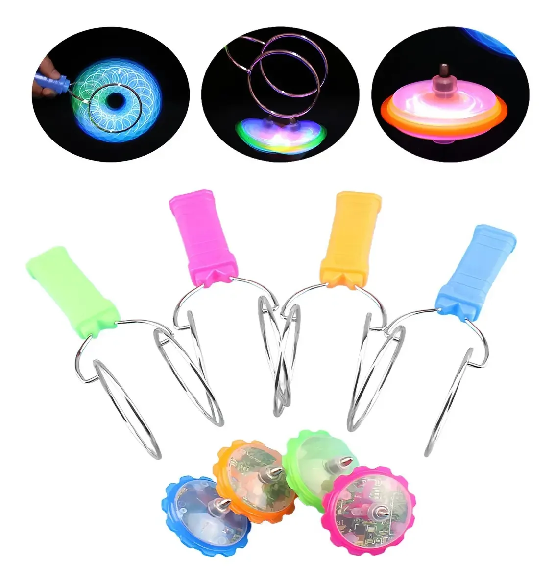 4 brinquedos mágicos giratórios, luminosos, giratórios, para crianças