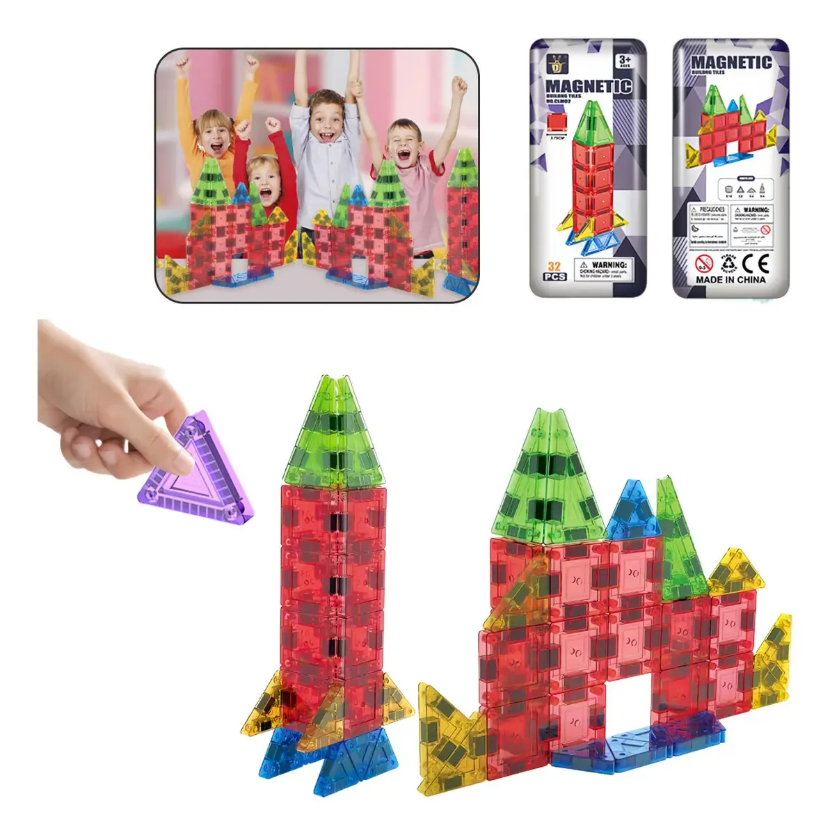 32 peças de brinquedos magnéticos de blocos de construção para crianças