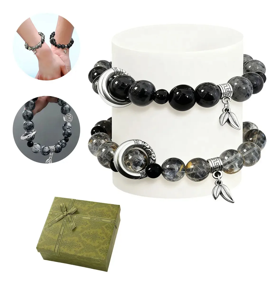 2 pulseiras para casais, estojo para homens e mulheres