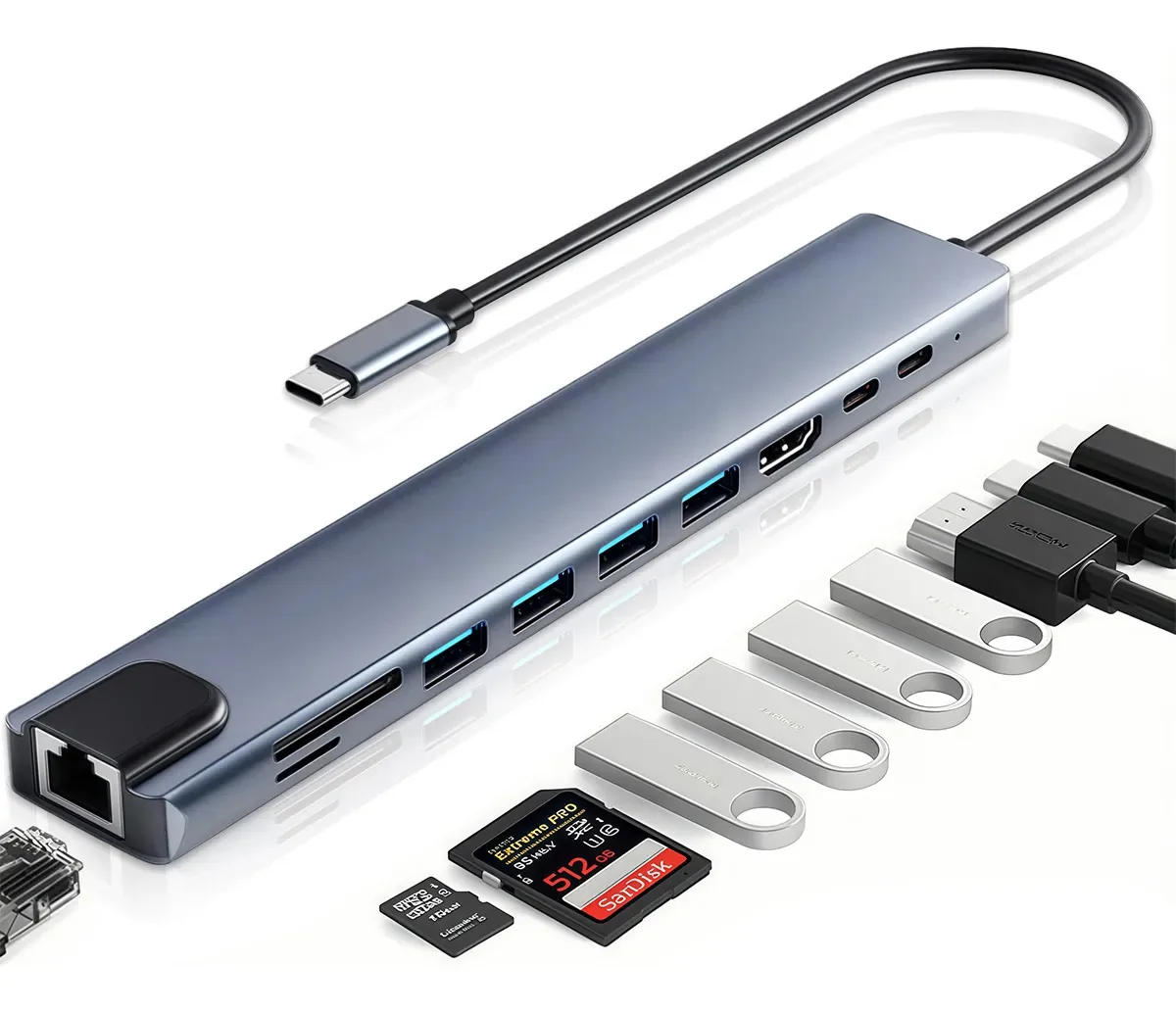 Hub USB tipo C Adaptador USB 3.0 10 em 1 Hdmi 4k Mac/Windows