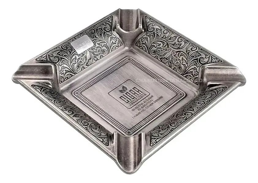 Cinzeiro De Mesa Para 4 Charutos Metal Premium Vintage Lisa Prateado