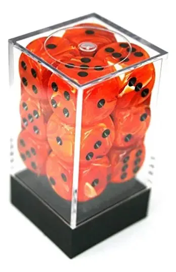 Conjuntos de dados Chessex D6: Vortex Orange com preto, dados de seis lados de 16 mm (12) bloco de dados