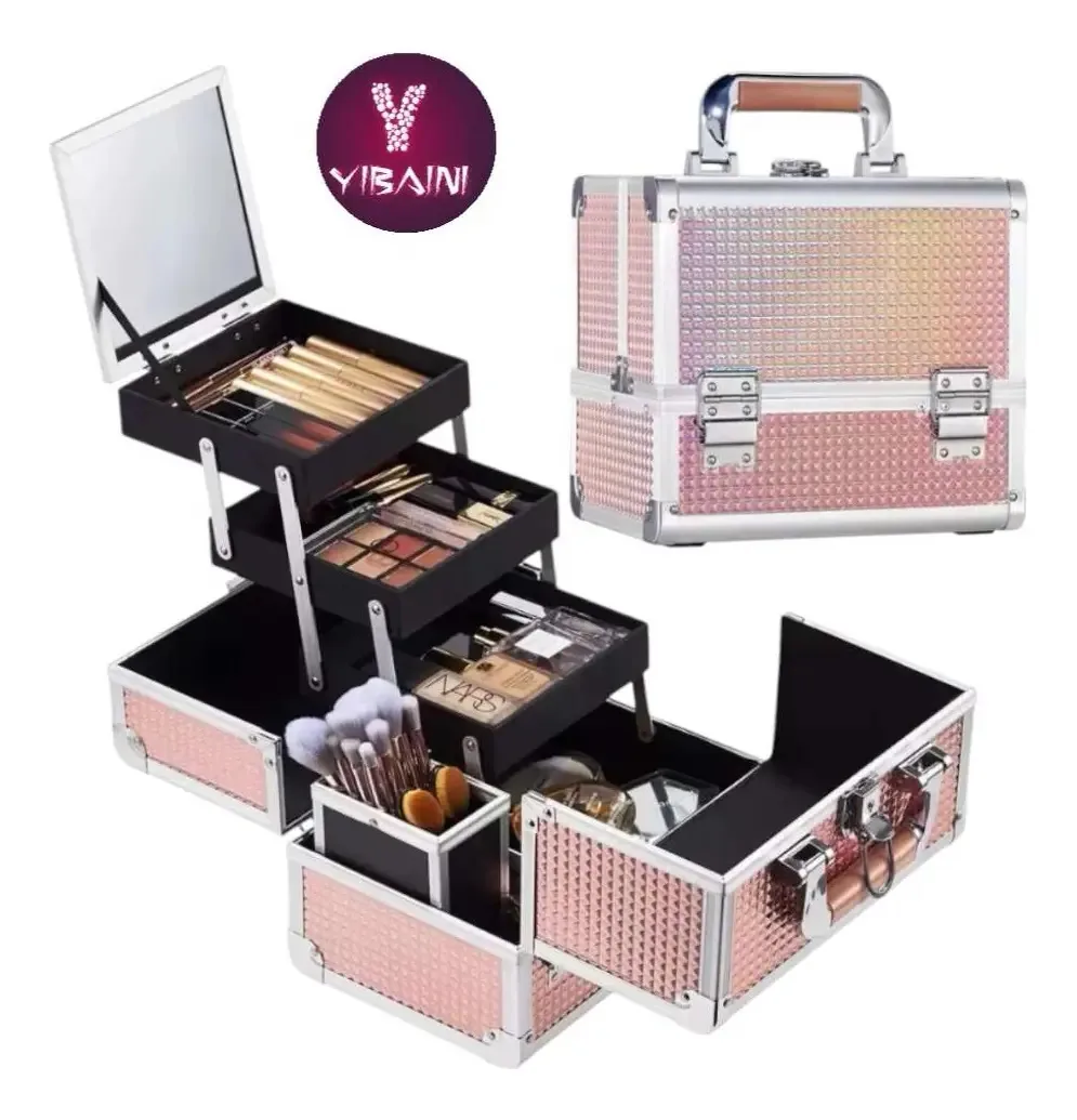Mala de maquiagem, estojo organizador de maquiagem rosa, estojo rosa para manicure e maquiagem, mala de mão Yibaini, maquiagem, manicure, cosméticos, portátil, estojo de maquiagem, Ma
