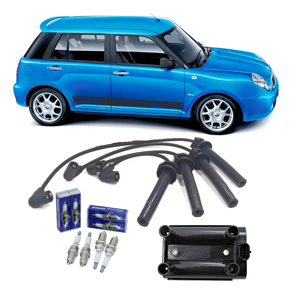 Cabo De Vela Ignição + Velas + Bobina Lifan 320 1.3 2009.... Cor Preto