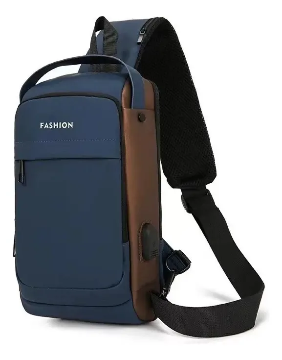 Bolsa Masculina Transversal Conector Usb Antifurto C/senha Cor Azul