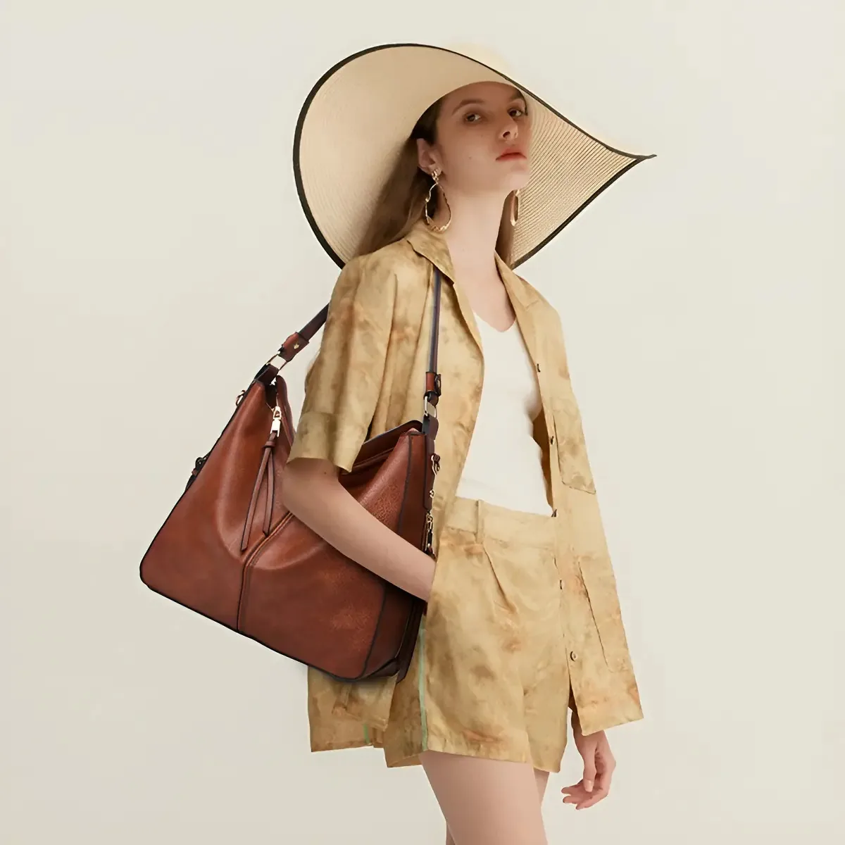 Bolsa Tote Feminina de Luxo Moderna Transversal com Carteira e Ferragens Ouro Cinza-escuro
