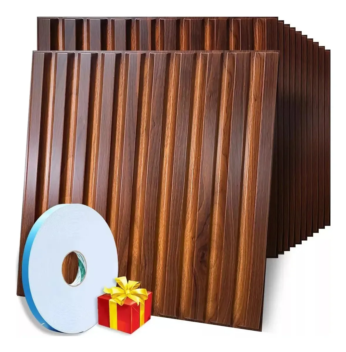 Painéis decorativos de painel tipo Lambrin 3d Pvc 50x50cm 16 unidades coloridas com listras de madeira