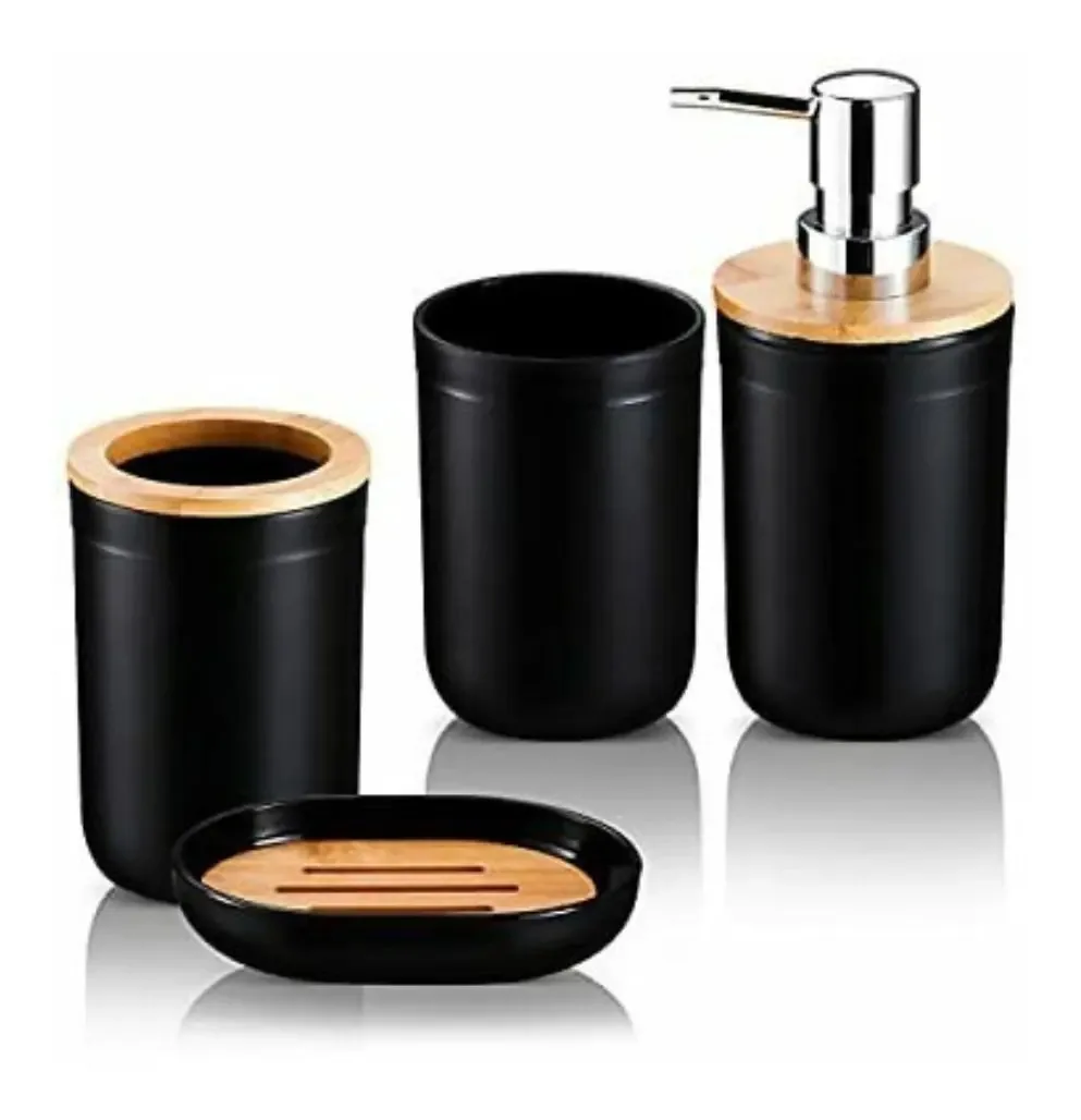 Conjunto de acessórios de banheiro de bambu - preto