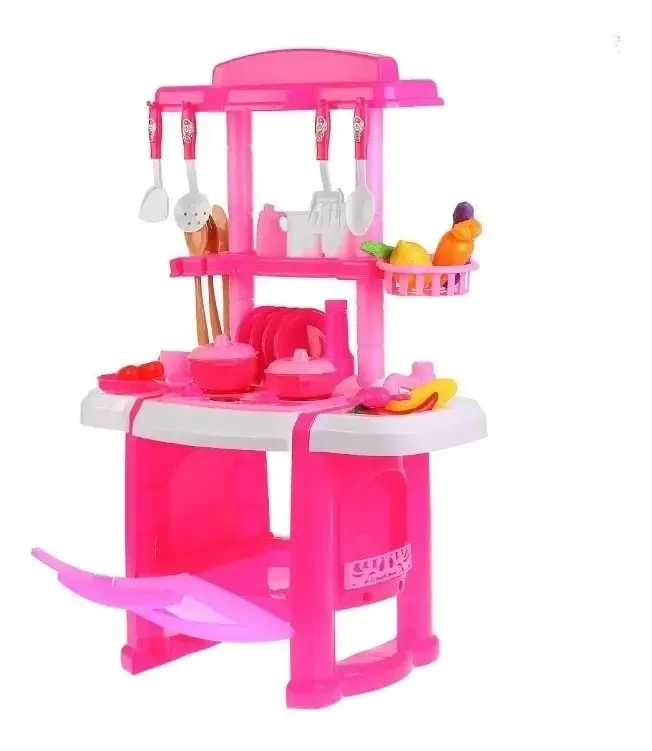 Brinquedos infantis, luz, som e acessórios de cozinha, rosa