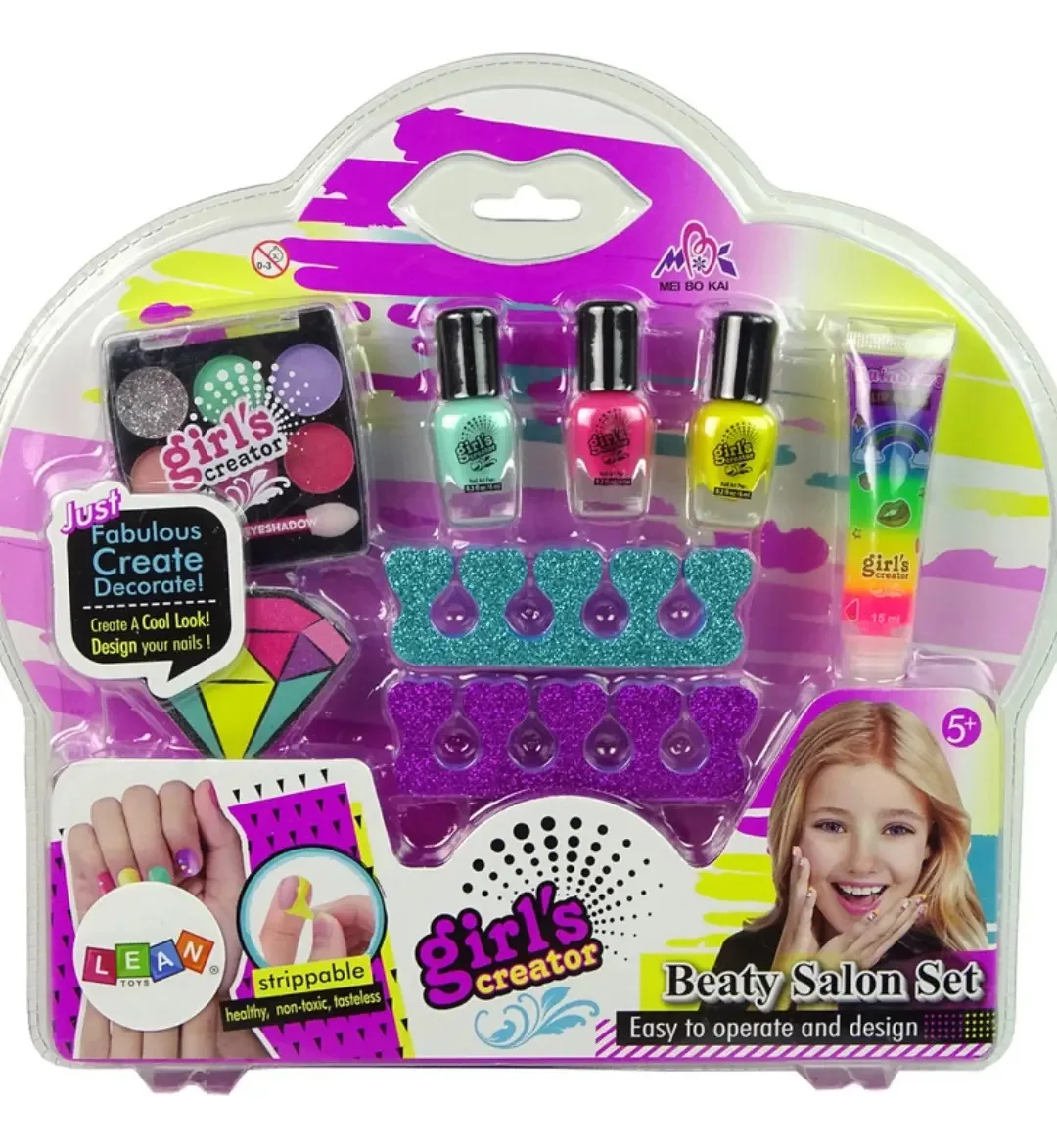 Kit de beleza infantil, arranjo de unhas, esmalte, sombras
