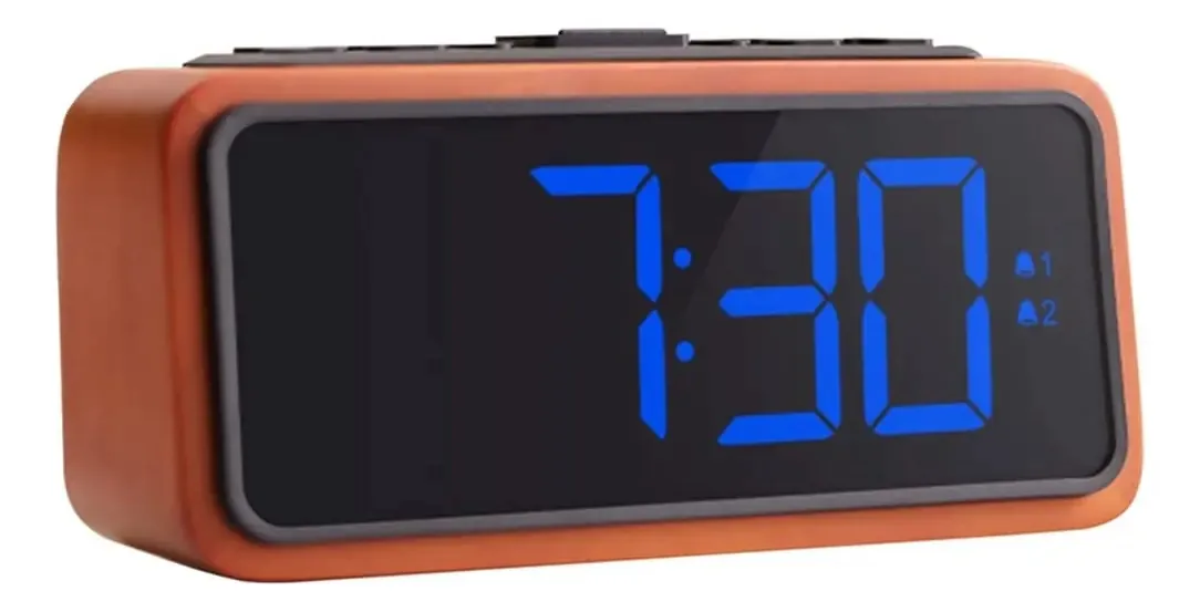 Despertador Magill, rádio digital de madeira, despertador FM com tela LED grande, dimmer e alarme repetidor, relógio duplo 12/24 H