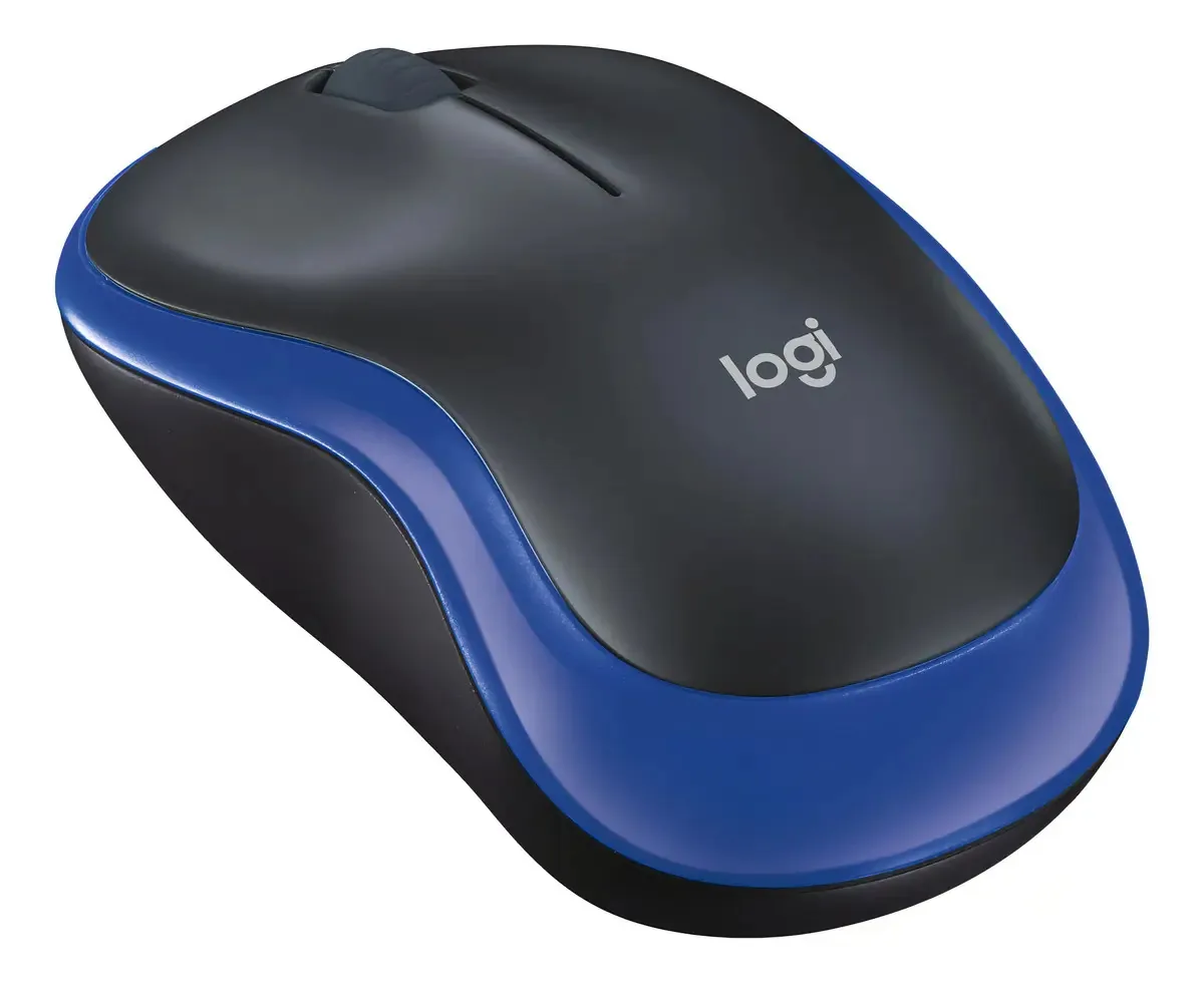 Mouse sem fio compacto Logitech M185 azul e preto