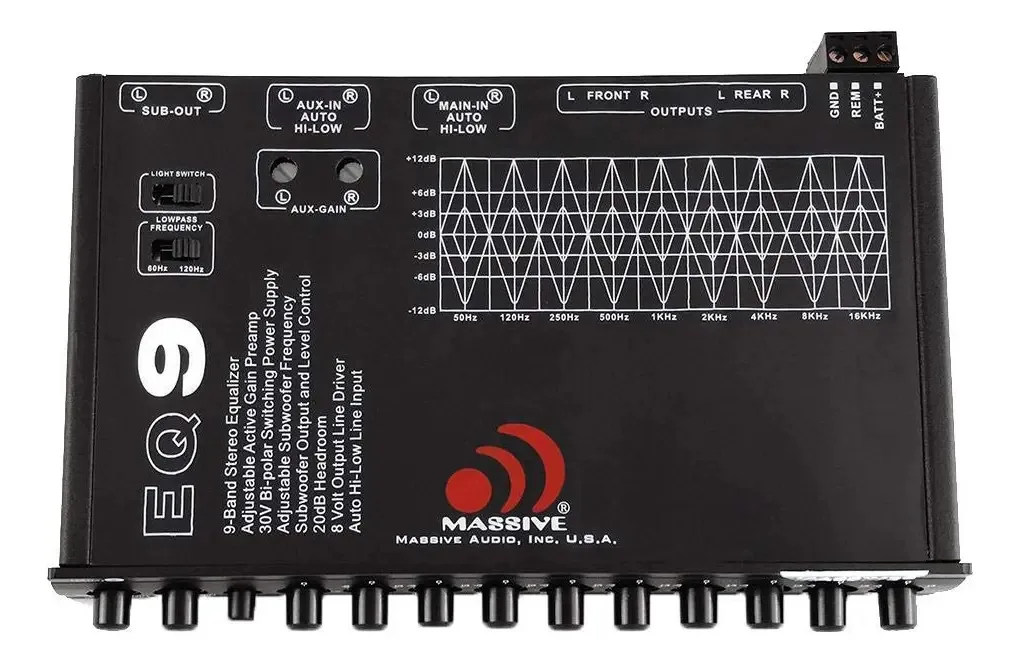 Equalizador gráfico eletrônico EQ9x Massive 9 Band X-over, cor preta