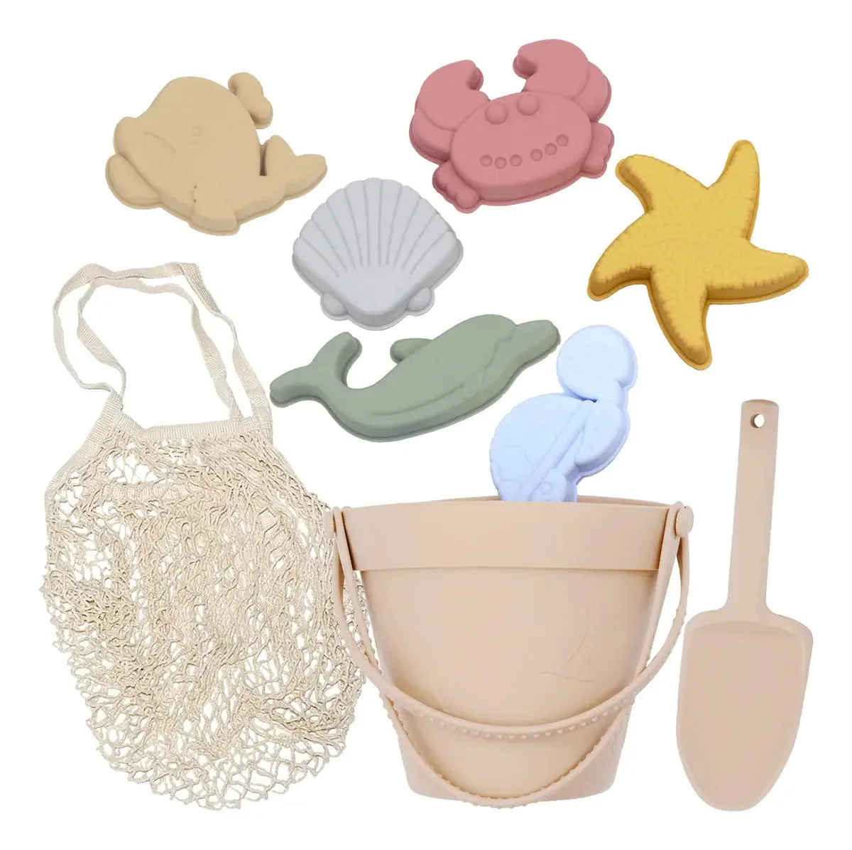 Conjunto de Brinquedos de Praia de Silicone Boxgear, Brinquedos de Praia para Crianças com Balde de Água e Pá de Areia para Crianças, Conjunto de Brinquedos de Praia de Silicone para Crianças (9...