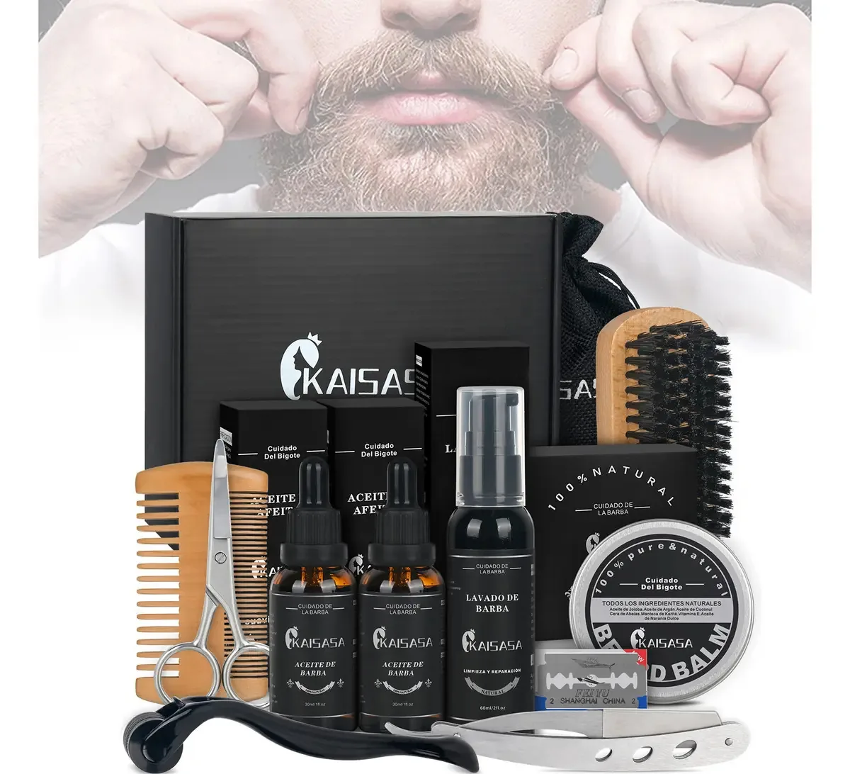Kit de barbear Kaisasa Beard Care, presentes para homens