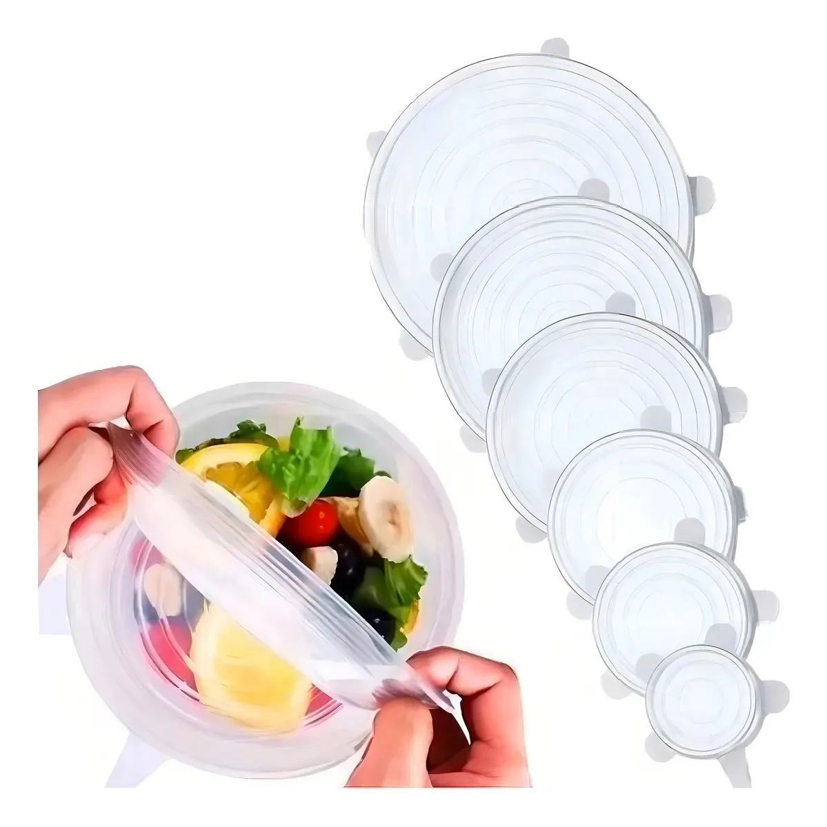 Set X6, silicone ajustável, reutilizável, elástico, cor deco, tampas redondas