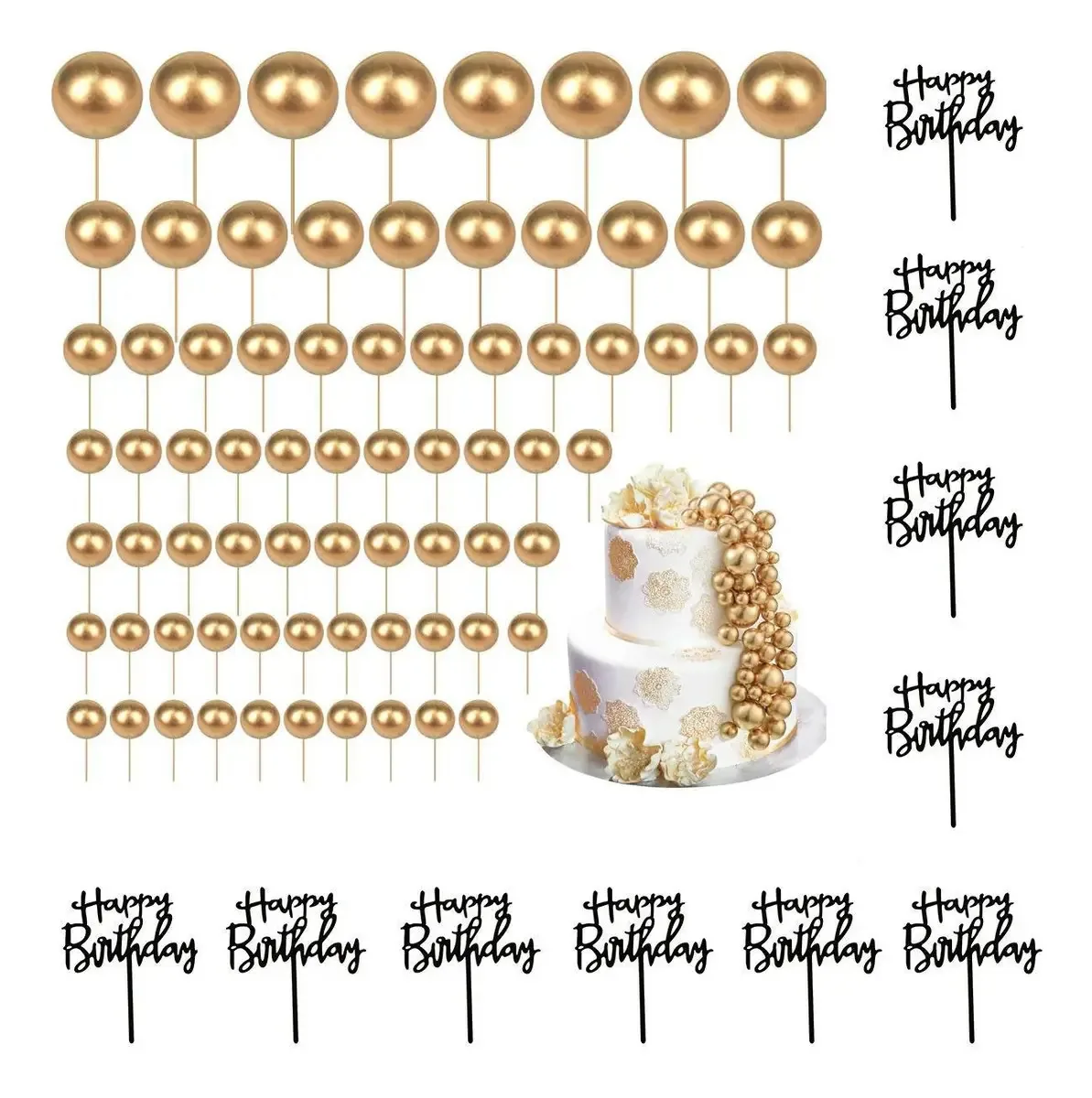 Conjunto de decoração de bolo de 108 bolas para coberturas de bolo de aniversário